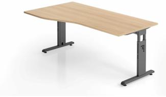 Hammerbacher Schreibtisch C-Fuß, Eiche / Graphit Freiform, links oder rechts montierbar, 180x100 / 80 cm