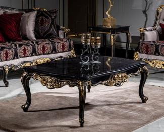 Casa Padrino Luxus Barock Couchtisch Schwarz / Gold - Handgefertigter Massivholz Wohnzimmertisch - Prunkvolle Wohnzimmer Möbel im Barockstil