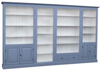 Wohnzimmer Bücherwand Landhaus - weiß blau