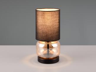 LED Tischleuchte mit Glasfuß Amber und Stoffschirm Schwarz, Höhe 28cm