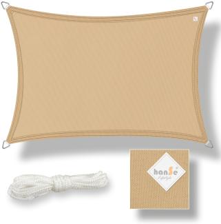 hanSe® Sonnensegel 100% Polyester PES Rechteck 3x5m Sand Sonnenschutz Marken-Sonnensegel wasserabweisend wetterbeständig