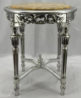 Casa Padrino Barock Beistelltisch Silber / Creme - Handgefertigter Antik Stil Massivholz Tisch mit Marmorplatte - Wohnzimmer Möbel im Barockstil - Antik Stil Möbel - Barock Einrichtung - Barock Möbel