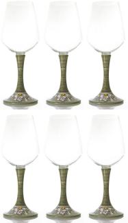 Casa Padrino Luxus Weinglas 6er Set Olivgrün / Mehrfarbig H. 23,5 cm - Handgefertigte & handbemalte Weingläser - Hotel & Restaurant Accessoires - Luxus Qualität - Made in Italy