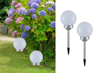 LED Solarkugeln Garten - 2er SET, Leuchtkugel Ø 15cm mit Erdspieß