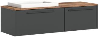 Waschbeckenunterschrank mit Waschbecken Nando in grau matt und Eiche 140 cm