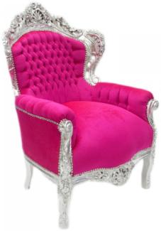 Casa Padrino Barock Sessel King Pink / Silber 85 x 85 x H. 120 cm - Antikstil Möbel