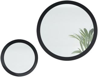 Spiegel Globe Set 50 und 80 cm, 2 dekorative runde Wandspiegel für Flur und Wohnzimmer mit MDF-Rahmen in Schwarz matt