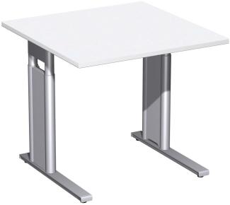 Schreibtisch 'C Fuß Pro' höhenverstellbar, 80x80cm, Weiß / Silber