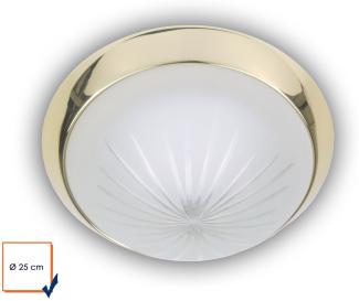LED Deckenleuchte rund, Schliffglas satiniert, Dekorring Messing poliert, Ø 25cm