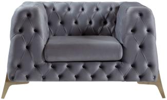Casa Padrino Luxus Chesterfield Samt Sessel Grau / Messing 125 x 95 x H. 81 cm - Moderner Wohnzimmer Sessel - Chesterfield Möbel