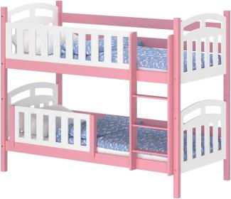 WNM Group Kinderbett mit Rausfallschutz Suzie - aus Massivholz - Hochbett für Mädchen und Jungen - Absturzsicherung Hochbett - Kinderhochbetten 180x90 cm - Rosa