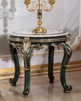 Casa Padrino Luxus Barock Beistelltisch Beige / Weiß / Grün / Gold - Prunkvoller Massivholz Tisch im Barockstil - Barock Wohnzimmer Möbel - Edel & Prunkvoll