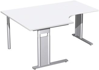 PC-Schreibtisch 'C Fuß Pro' links, höhenverstellbar, 160x120cm, Weiß / Silber