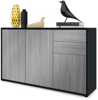 Vladon Sideboard Ben V3, Kommode mit 3 Türen und 2 Schubladen, Schwarz matt/Avola-Anthrazit (117 x 74 x 36 cm)