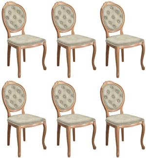 Casa Padrino Barock Esszimmerstuhl Set Grau / Naturfarben - 6 Handgefertigte Küchen Stühle im Barockstil - Barock Esszimmer Möbel