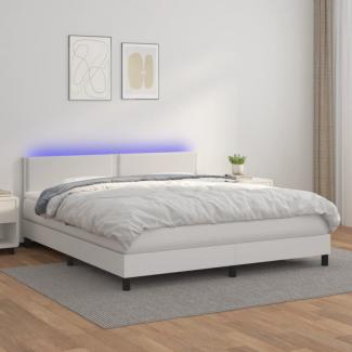 Boxspringbett mit Matratze & LED Weiß 180x200 cm Kunstleder (Farbe: Weiß)