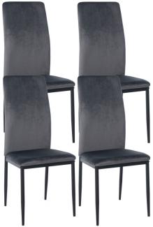 4er Set Esszimmerstühle Savino Samt (Farbe: grau)
