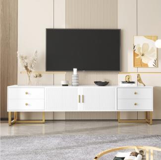 Merax Lowboard mit goldenen Metallsockel, TV-Schrank mit Türen und Schubladen, Fernsehtisch, TV-Ständer, B:175cm