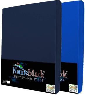 NatureMark 2er Pack Jersey Spannbettlaken, Spannbetttuch 100% Baumwolle in vielen Größen und Farben MARKENQUALITÄT ÖKOTEX Standard 100 | 140 x 200 cm - 160 x 200 cm - Navy/Royal