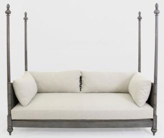 Casa Padrino Luxus Schlafsofa Grau / Cremefarben 219 x 110 x H. 200 cm - Elegantes Massivholz Sofa - Wohnzimmer Möbel - Luxus Qualität