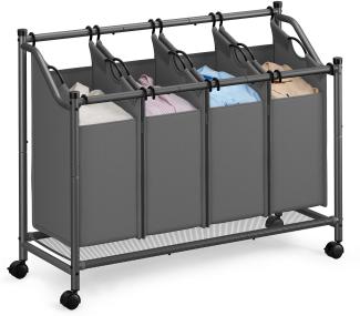 SONGMICS Wäschekorb mit Rollen, Wäschesammler mit 4 abnehmbaren Wäschesäcken, Wäschewagen, für Waschküche Schlafzimmer Badezimmer, 4 x 45 L, schiefergrau