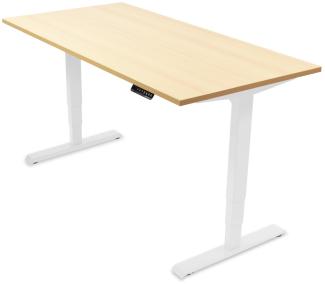 Desktopia Pro - Elektrisch höhenverstellbarer Schreibtisch / Ergonomischer Tisch mit Memory-Funktion, 5 Jahre Garantie - (Ahorn, 160x80 cm, Gestell Weiß)
