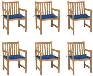 Gartenstühle 6 Stk. mit Königsblauen Kissen Massivholz Teak