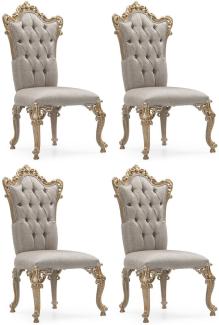 Casa Padrino Luxus Barock Esszimmer Stuhl 4er Set Silber / Grau / Gold - Prunkvolle Barockstil Küchen Stühle - Luxus Esszimmer Möbel im Barockstil - Barock Esszimmer Möbel - Barockstil Möbel