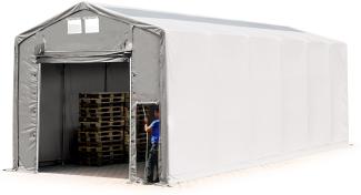 Zelthalle 6x12m Lagerzelt Industriezelt 4m Seitenhöhe PVC Plane 850 N mit Oberlicht grau 100% wasserdicht mit Hochziehtor