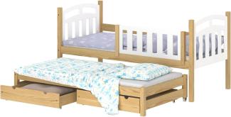 WNM Group Kinderbett mit Rausfallschutz und Lattenrost Suzie - aus Massivholz - Bett mit 2 Schubladen - 190x80/180x80 cm - Kiefer