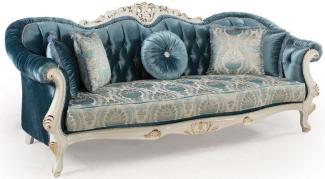 Casa Padrino Luxus Barock Wohnzimmer Sofa mit Kissen Blau / Weiß / Gold 240 x 87 x H. 99 cm - Barock Möbel - Edel & Prunkvoll
