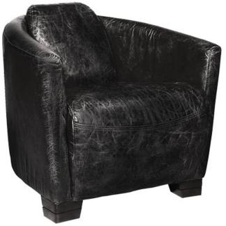 Art Deco Echtleder Sessel Ebony Leder / Antik-Schwarz - Clubsessel - Lounge Sessel
