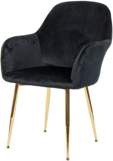 Esszimmerstuhl HWC-F18, Stuhl Küchenstuhl, Retro Design ~ Samt schwarz, goldene Beine
