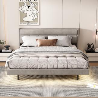 Merax 180*200cm, Polsterbett, Flachbett, schwebendes Bett, ausgestattet mit menschlichem Sensorlicht, warm gepolstert, Grau