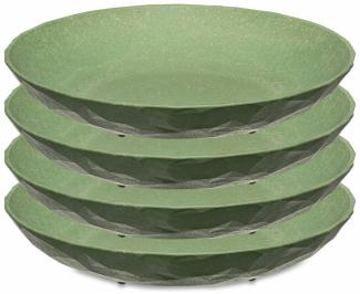 Koziol Tiefer Teller 4er-Set Club Plate, Suppenteller, Schalen, Kunststoff-Holz-Mix, Nature Leaf Green, 22 cm, 5006703