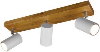 Deckenstrahler MARLEY in Weiß mit Holz 3-flammig Spots schwenkbar