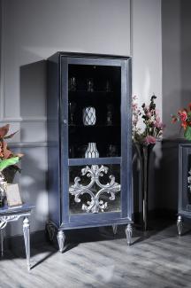 Casa Padrino Luxus Barock Vitrine Blau / Silber 75 x 45 x H. 190 cm - Vitrinenschrank mit Glastür - Barock Wohnzimmermöbel