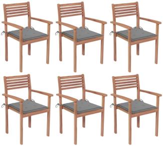 Stapelbare Gartenstühle mit Kissen 6 Stk. Massivholz Teak