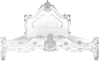 Casa Padrino Luxus Barock Doppelbett Weiß / Silber - Edles Massivholz Bett mit Kopfteil - Prunkvolle Schlafzimmer Möbel im Barockstil