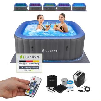 Juskys Whirlpool Palmira für bis zu 6 Personen - Outdoor Indoor Pool aufblasbar & mit LED - 2 m Aussenwhirlpool - Spa Hot Tub eckig - Grau
