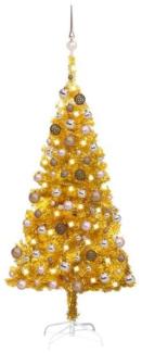 vidaXL Künstlicher Weihnachtsbaum mit LEDs & Kugeln Golden 150cm PET, Mit Beleuchtung [3077604]