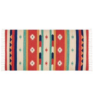 Kelim Teppich Baumwolle mehrfarbig 80 x 150 cm geometrisches Muster Kurzflor MARGARA