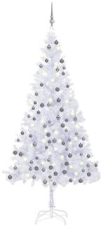 vidaXL Künstlicher Weihnachtsbaum mit LEDs & Kugeln L 240 cm Weiß, Mit Beleuchtung [3077668]