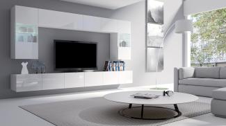 Wohnwand Calabrini I, mit weißer LED Beleuchtung, Farbe: Weiß / Weiß Hochglanz