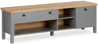 TV Board, TV-Schrank, Lowboard, Unterschrank, Holz Natur, Sideboard, Fernsehschrank, Grau, 46,5 x 38 x 146,5 cm