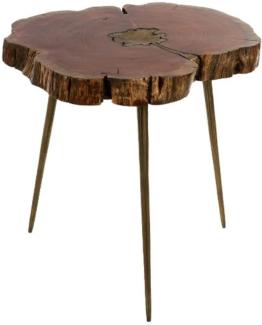 Casa Padrino Luxus Dreibein Beistelltisch Braun / Messingfarben 61 x 71 x H. 43 cm - Moderner Tisch im Baumscheiben Design und Messingfüllung