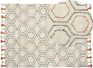 Teppich Baumwolle beige orange 160 x 230 cm geometrisches Muster Kurzflor HAJIPUR