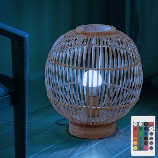 RGB LED Tischleuchte, Bambus-Geflecht, Höhe 33,5 cm