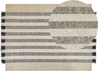 Teppich Wolle cremeweiß schwarz 160 x 230 cm Streifenmuster Kurzflor TACETTIN