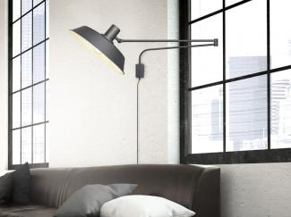 LED Wandlampe Schwarz schwenkbar mit Schnurschalter & Stecker, Länge max. 150cm